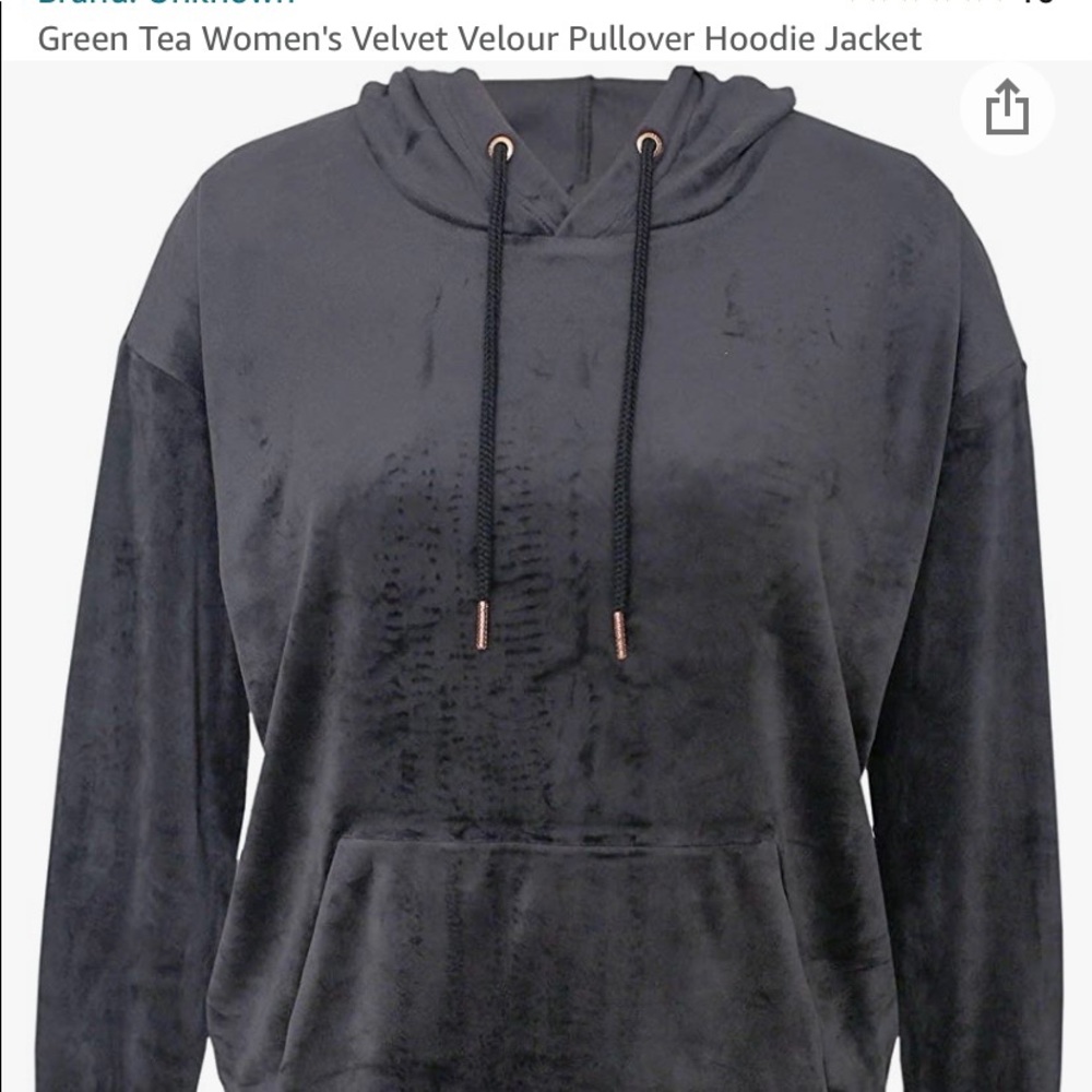 Green Tea womens super soft velour hoodie. Cozy. Adjustable drawstring. - Grey